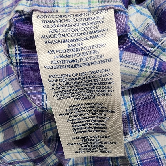 Chaps Men's Casual Shirt Purple White Button Up Short Sleeve Plaid Large - Picture 7 of 7